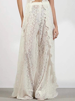 Robe longue femme en fibre de polyester, couleur unie, ajourée, taille haute, col rond, manches courtes, fente avant