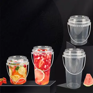 Customized ECO 500ml 1000ml Disposable Transparent Frosted Fruit Milk Tea Bucket To Carry Away PP Plastic Cup