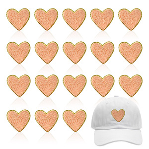 Parche de chenilla con forma de corazón rosa melocotón, borde dorado brillante, insignia bordada termoadhesiva para sombrero, sudadera, bolso, decoración de <span class=keywords><strong>ropa</strong></span> DIY - Product Image 1