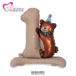 ลูกโป่งฟอยล์รูปหมียืนหมายเลข 1 ขนาด 96x75 ซม. สำหรับตกแต่งงานวันเกิด - Product Image 1