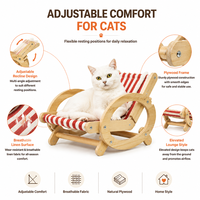 Sillón Reclinable Ajustable para Gatos con Funda de Lino Extraíble y Cama de Madera Contrachapada Multiángulo para Gatos de Interior