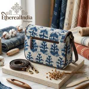 Handmade Floral Sling Bag Block Print Cotton Crossbody <b>Purse</b> Boho Ethnic <b>Small</b> Vegan Leather Bag - Product Image 3