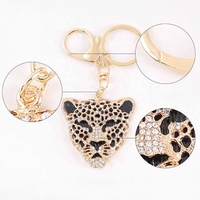 Nouveau porte-clés en cuir tête de léopard Paperrecorder HB-CK689 avec diamants pour porte-clés, petit cadeau créatif, vente en gros