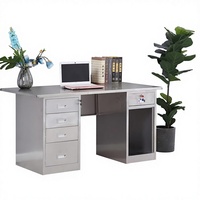 Bureau d'ordinateur en acier inoxydable de 1,2 m avec 5 tiroirs et compartiment ouvert pour hôpital, école, bureau - Design moderne, durable, anti-rayures
