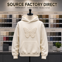 Sweat-shirt à capuche unisexe surdimensionné en molleton français avec motif papillon brodé et gaufré, coupe classique, style streetwear hiver