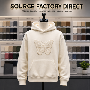 Sweat à capuche oversize pour homme, motif papillon en relief, en molleton bouclette, coupe classique, style automne - Product Image 3