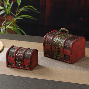Retro Wooden <b>Storage</b> Box With Handle Flip Lid Decorative Jewelry Treasure <b>Chest</b> For Cosmetics Sundries Headphone Cables - Product Image 2