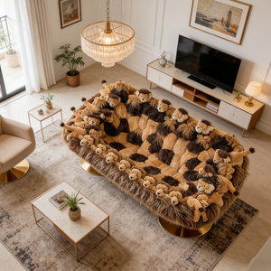 Fauteuil en peluche en forme d'animal unique, lion, fauteuil en fourrure, canapé paresseux rembourré, décoration créative pour chambre d'enfant, meubles - Product Image 3