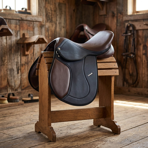 Selle d'équitation anglaise Cosmico Ventures en cuir, avec arceau en bois, marron et noir, ÉCOLOGIQUE, équipement d'équitation confortable - Product Image 3