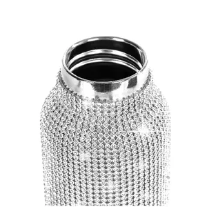 Diamond Water Bottle Bling Rhinestone Stainless Steel Sport Vacuum Insulated Thermal Water Bottle Glitter With Chain