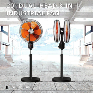 Ventilateur électrique 3-en-1 de 18 pouces à <span class=keywords><strong>2</strong></span> têtes, rotation à 360 degrés, pour usage extérieur et domestique, alimenté par batterie, avec commande numérique, en plastique - Product Image 2