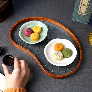 Bandeja de té retro china de media luna, bandeja decorativa de madera para almacenamiento, para uso en la entrada del hogar o en el escritorio. - Product Image 4