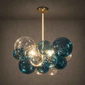 Aesthetic Blue Hand Blown Glass <b>Cluster</b> Pendant Lamp Globe Bubble Shades For Restaurant Villa Residential Hanging <b>Light</b> - Product Image 5