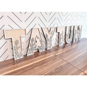 ป้ายไม้ตัวอักษรสไตล์โบฮีเมียนเครื่องประดับแขวนตกแต่งดอกไม้ชิ้นเดียวที่กำหนดเอง - Product Image 4