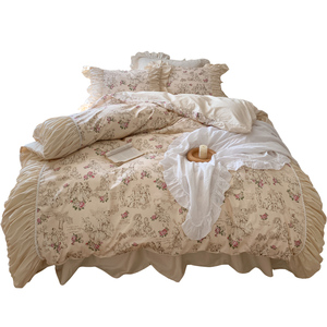 Printed Cotton <b>Bedding</b> <b>Set</b> 4 Pcs Bed Skirt Style Breathable Home Use - Product Image 5