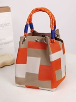 Nouvel Arrivage Sac Fourre-tout Tricoté à Carreaux Tressé Durable Multi-usages avec Poignée Anneau Métallique et Corde pour Femmes Tendance Street Style