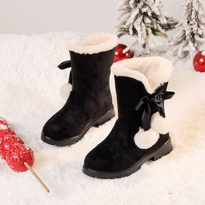 Bottes d'hiver pour filles, bottes longues pour enfants, avec fourrure, décorées de boules, petites bottes en coton pour bébé princesse, chaussures pour enfants, vente en gros - Product Image 5