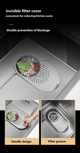 2026 New Arrival Nodma NM767N Modern Nano Single Bowl Handmade Gun Gray 304 Stainless Steel Multifunction Smart <strong>Kitchen</strong> <strong>Sink</strong> - Product Image 5