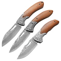 Couteau en acier forgé à la main à 67 couches avec manche en bois, couteau pliant portable pour le camping en plein air, la survie, l'épluchage de viande et de fruits