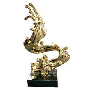 Sculpture moderne en or électroplaqué, forme abstraite irrégulière en résine, décoration d'intérieur, hall d'hôtel, club-house, mobilier d'ameublement - Product Image 2