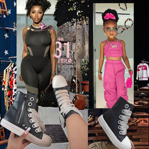 Baskets montantes décontractées en PU pour femme, à lacets, respirantes, chaudes, à bout ouvert, talon épais, automne-hiver - Product Image 3