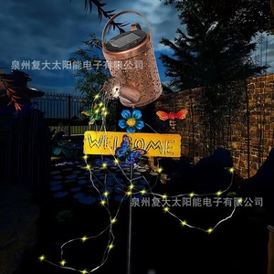 Solar Watering Can <b>Light</b> With Welcome <b>Sign</b> Butterfly Garden Stake LED Solar Powered Outdoor Decorative Lamp - Product Image 2