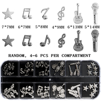 12Grids Seri Musik Hiasan Kuku Logam Berbagai Pola Emas Perak Logam Rhinestone Aksesoris Kuku Profesional Salon Kuku Grosir