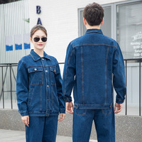 Ensemble de Travail en Denim Épais Printemps Automne – Blouson et Pantalon Résistants pour Hommes et Femmes – Uniformes de Chantier