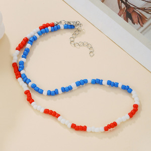 Beaded <b>Necklace</b> Red White <b>Blue</b> Color Clavicle Chain For Women Party Fashion Jewelry - Product Image 2