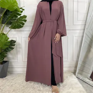 2023 Wholesale Suppliers Hot Selling Open Abaya Dubai Solid Color Simple Long Muslim Dress Khamis Arab Islamic Clothing Women