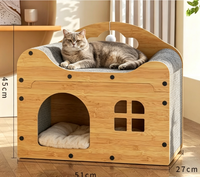 Mobilier pour animaux de compagnie : Maison-griffoir moderne en grain de bois pour chat, lit lounge concave type villa, griffoir pour chaton, jouet à suspendre à la fenêtre avec balle, vente en gros