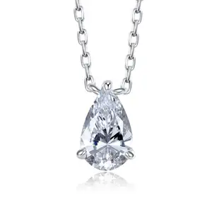 925 Sterling Silver CZ Crystal Drop Pear-Shaped Cubic Zirconia Necklace Pear Solitaire Pendant