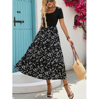 Robe trapèze imprimée style européen et américain pour l'été, jupe longue élégante et ajustée. ODM OEM