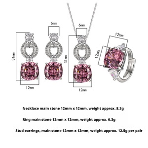 Factory Wholesale Eco-friendly Copper 12*12MM Zircon Pendant <b>Earrings</b> Ring Jewellery <b>Set</b> With Pendant Necklace and <b>Earrings</b> - Product Image 2