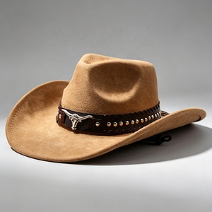 Sombrero de vaquero clásico unisex al por mayor, de tela de gamuza, ala ancha, para exteriores, estilo Fedora, sombrero de vaquero occidental de jazz personalizado unisex - Product Image 1