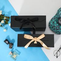 Boîte cadeau de luxe noir mat vide pliable puissant aimant couvercle cadeau boîte à bougie magnétique pour portefeuille emballage avec ruban