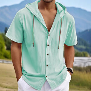 เสื้อคลุมคาร์ดิแกนผ้าฝ้ายลินินสีพื้นสำหรับผู้ชาย ทรงหลวมบางเบา สไตล์ลำลอง มีป้าย DF-152 - Product Image 3