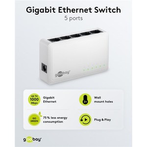 GooBay 5-Port Gigabit Ethernet Network Switch With Led <b>Indicators</b> For Home Office Use - Product Image 4