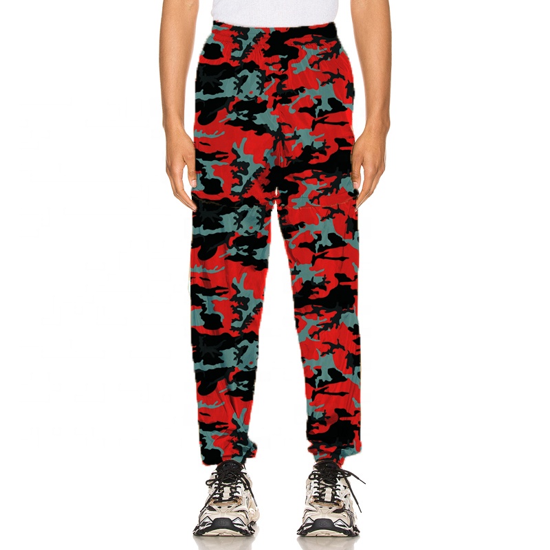 New arrivals custom printed pattern men cargo pants elastic waist man red print camouflage pants