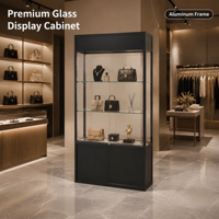 Vitrine professionnelle en verre avec rail coulissant en alliage d'aluminium, vitrine en verre trempé, 3 étagères, base en placage MDF, vente en gros