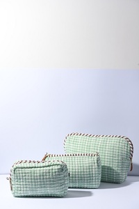 Elite Twills Sea Green Hand <b>Block</b> Printed 100% Cotton Quilted Pouches Batting YKK Brass Zippers Classic Durable for Best Price - Product Image 3