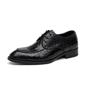 Zapatos Oxford de cuero genuino negro con punta en pico y cordones, zapatos de vestir estampados para todas las estaciones, envío directo - Product Image 3
