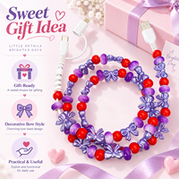 Câble de charge perlé avec nœud lavande, rouge et violet, mignon et kawaii, cordon de téléphone 3-en-1 USB Type C, accessoire de mode, cadeau