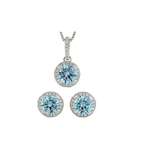 Amazing Blue Topaz Stone Pendant For Necklace Simple 925 Sterling Silver Gemstone Pendants Earring Set