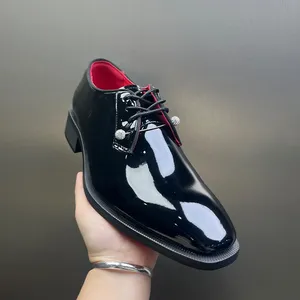 Scarpe da Uomo Nere <span class=keywords><strong>e</strong></span> Rosse con Lacci, Stile Derby, per Matrimonio, con Suola Spessa, Casual Business, Suola in Gomma - Product Image 4