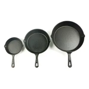SJP092 Custom Kichen tools 3pcs Lodge Skillet long handle Frying Cast Iron Fry Pan nonstick cooking cookware sets