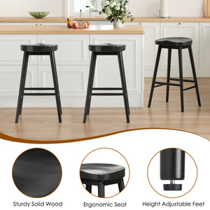 30.3'' Solid Wood <b>Adjustable</b> <b>Bar</b> <b>Stools</b> Set 2 Backless Saddle Seat Counter <b>Stools</b> Footrests Mid-Century Modern Hotel Dining <b>Bar</b> - Product Image 6