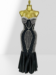 Robe de soirée longue noire perlée à la main, sept couleurs, haute <span class=keywords><strong>couture</strong></span>, luxe, élégante, moulante et sexy, collection 2026 - Product Image 6