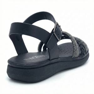 <span class=keywords><strong>Sandales</strong></span> <span class=keywords><strong>noires</strong></span> <span class=keywords><strong>tressées</strong></span> à strass pour femmes, avec bride de cheville réglable, confortables, légères, pour l'été et les occasions décontractées - Product Image 4