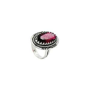 Bague en argent sterling 925 faite à la main de style bohème unisexe en forme de poire avec sertissage de pierres précieuses fuchsia rose ajustable sur mesure - Product Image 4